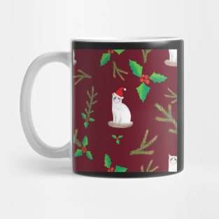 Merry Catmas Ragdoll Cats with Santa Hats - Burgundy Winter Party Pattern Mug